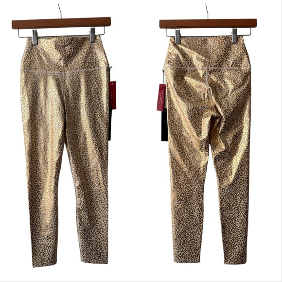 New Carbon38 Mini Leopard Bra Legging Workout Set Beige Gold - Picture 6 of 7